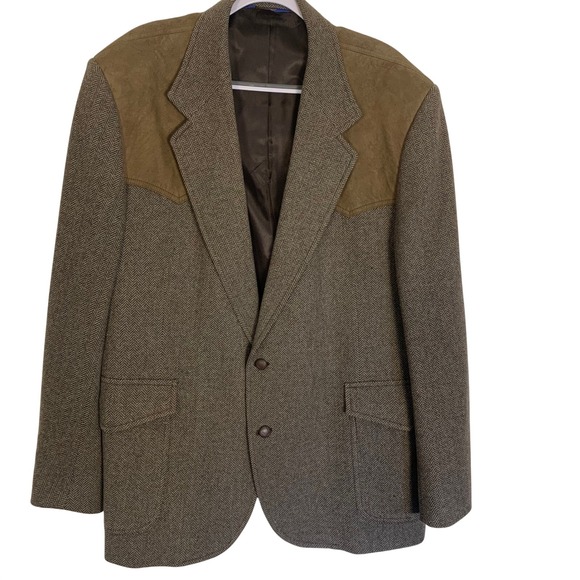 Vintage Pendleton Wool Tweed Blazer Jacket Men's Size 50 Long Suede Patches